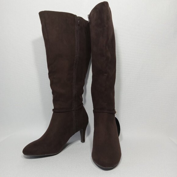 KAREN SCOTT Hanna Brown Faux Suede Knee High Wide Calf Boots Womens Size 8 - Picture 3 of 16